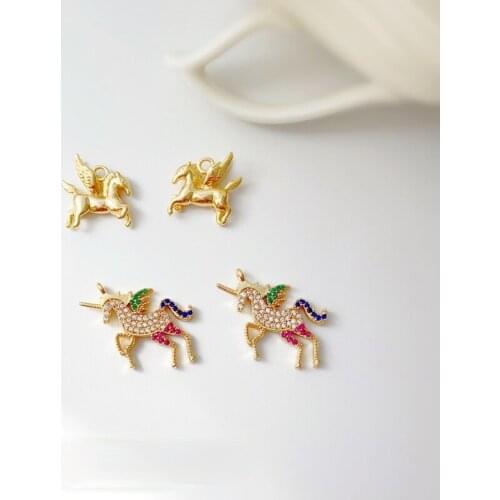 18K gold-clad micro-inlaid zircon exquisite unicorn pendant diy dream girl necklace accessories bracelet jewelry pendant 2PCS