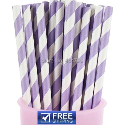 200pcs Lavender Lilac Striped Paper Straws for Sale,Pretty Drinking Baby Bridal Shower Decorations // Candy Dessert Buffet Table