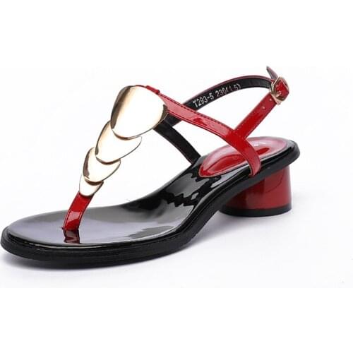 2020 Women Summer Metal Decoration Wild T-type Bling Toe Thick Sandals Womens Shoes