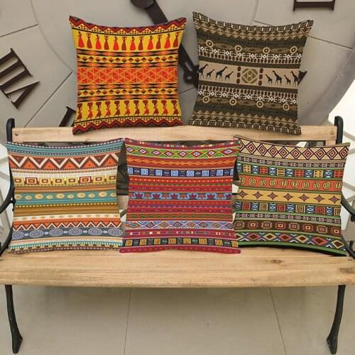 African Women Pattern Design Giraffe Bohemian Style Throw Pillow Cases Cotton Linen Sofa Cushion Cover Outdoor Chair Pillows