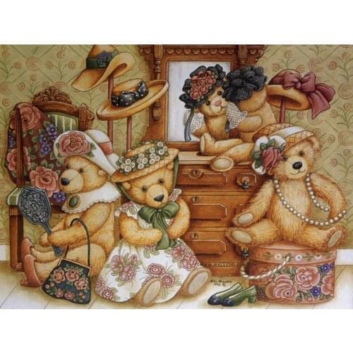 Diamond Painting Full Round 5D Diamond Embroidery Cross-Stitch Rhinestones Diamond Mosaic Kit Cartoon Bear DIY Decor