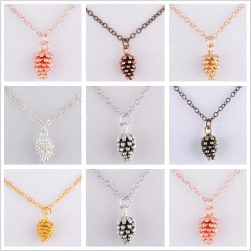 Antique bronze gold tone silver color pinecone Pine cone acorn necklace metal chain pendant necklace costume jewellery handmade