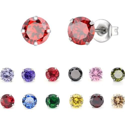 BAECYT 1Pair round Earrings Stainless Steel Crystal Stud Earrings Silver Color Earrings For Women & Girl Ear Jewelry Wholesale