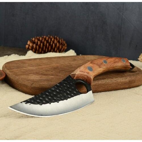 XYj Stainless Steel 6'' Large Boning Knife Curved Wooden Non-Slip Handle Slicing Cutting Tool Home Outdoor Practical Cutlery