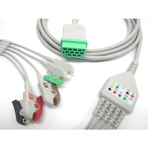 One-piece ECG cable 5leads clip compatible for GE DASH,SOLAR,PRO patient monitor