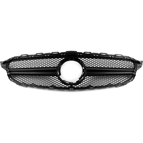 Car Front Grill Mesh Grille For 2015-2018 Mercedes Benz C Class W205 C200 C250 C300 C350 General Version Black w/o Logo