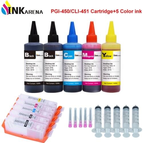 450 451 PGI 450 CLI 451 XL Refill Ink Cartridge For Canon Pixma IP7240 MG6340 MG5540 Printers + 5 Color Refill Printer Dye Ink