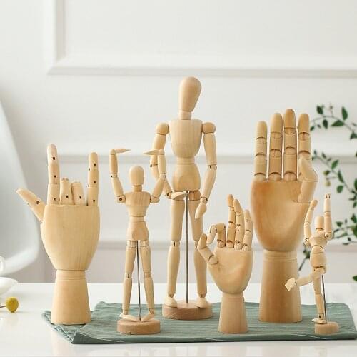 Wood Art Mannequin Hand Model Creative Wooden Art Model Ornaments Wooden Doll Joint Model Ornaments Puppets Home Decorations