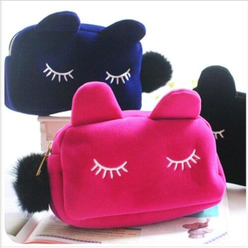 Travel Case Multifunction Purse Pencil Case Pen Box School Stationery Cosmetic Makeup Pouch Zipper Bag Cartoon Cat