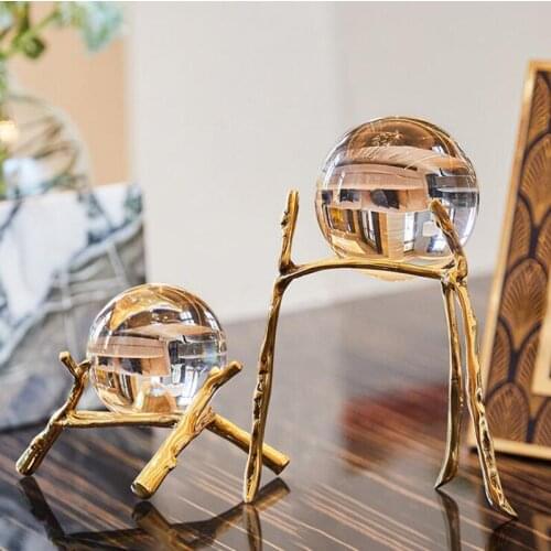 EUROPEAN WROUGHT IRON STEADY CRYSTAL BALL ORNAMENTS HOME LIVINGROOM TABLE FURNISHINGS CRAFTS TV CABINET OFFICE FIGURINES DECOR