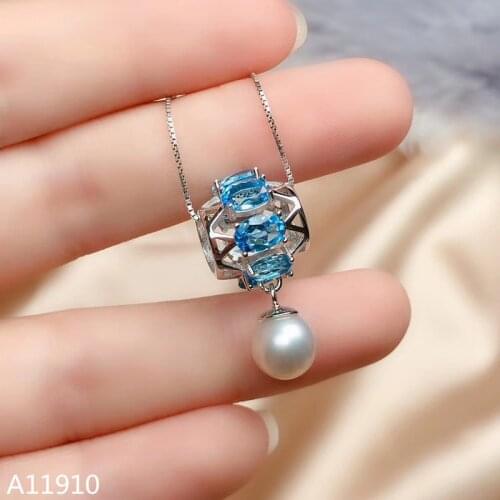 KJJEAXCMY Fine jewelry 925 sterling silver inlaid natural sapphire topaz female necklace chain pendant support test