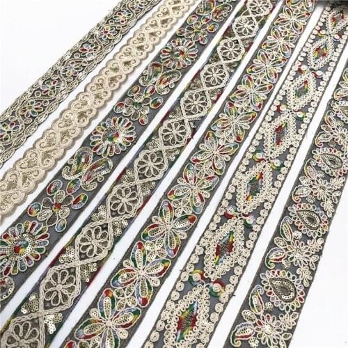 1Yards Sequin Lace Trims Floral Lace Ribbon for Bridal Lace DIY Sewing Material for Dress Decoration DIY Guipure Supplies