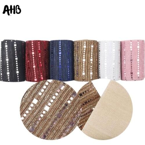 AHB 3" 75mm Sequin Ribbon Handmade Colorful Stripe Sequin Ribbon DIY Hair Accessories Headwear Materials Wedding Party Decor