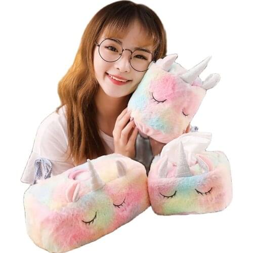 Cute Cartoon Plush Unicorn Tissue Cover Box Paper Container Napkin Storage Holder Case Dispenser Home Decor Room Car Accessory
