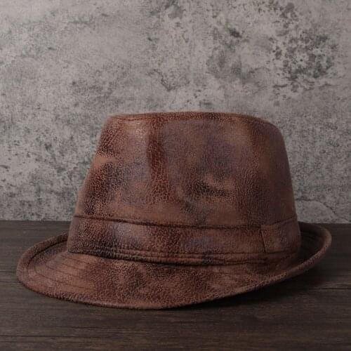 8Stlye Men Leather Fedora Hat For Dad Jazz Hat Men Boater Flat Top Hat For Gentleman Bowler Porkpie Hat Size 58CM