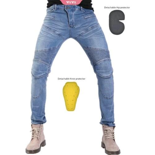 Mens Street Motorcycle Pants Racing Slim Stretch Pants With Knee Pads Knee Pads