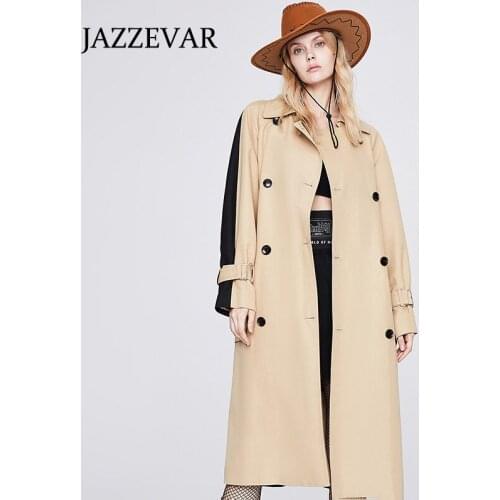 JAZZEVAR 2021 new windbreaker womens double-breasted khaki hit color long windbreaker jacket female Korean womens clothing