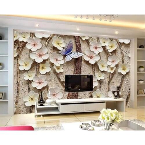 Beibehang Custom wallpaper 3D flower butterfly embossed TV background walls home decoration living room bedroom 3d wallpaper