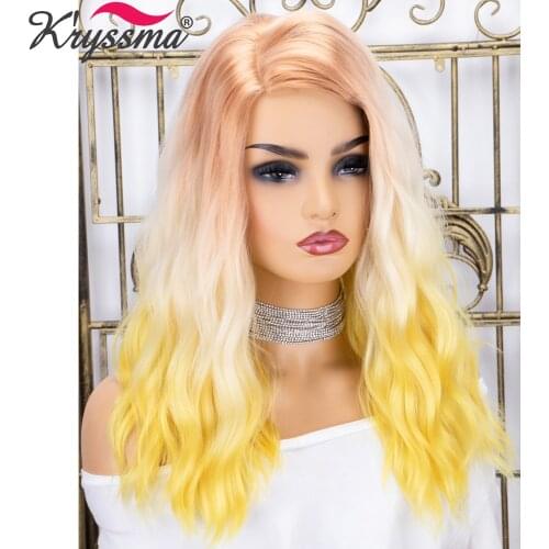 Kryssma Short Bob Synthetic Cosplay Wigs For Women Colorful Rainbow Deep Wave Wigs Ombre Ash Blonde Yellow Wigs Heat Resistant