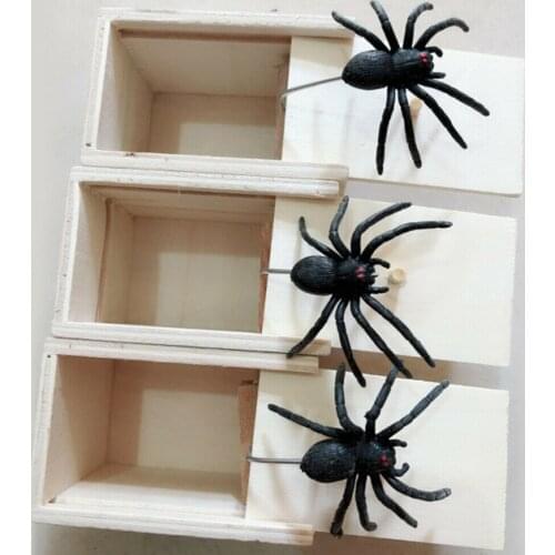 Spider Prank Scare Box Wooden Surprise Scary Box Joke Horror Funny Prank Halloween Toys LBV