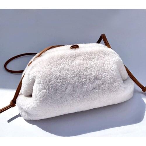 Luxury Furry Sheep Wool Crossbody Cloud Bag For Women Winter Soft Fleece Leather Shoulder Clutch Hobo Female Handbag And Purse