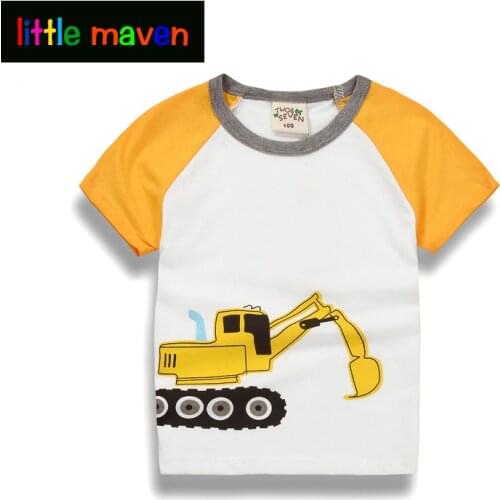 2017 Summer Short-Sleeve Shirts for Boys & Girls Roupas Infantis Menino Baby Shirts Kids Clothes Excavator Travel Bus Costumes