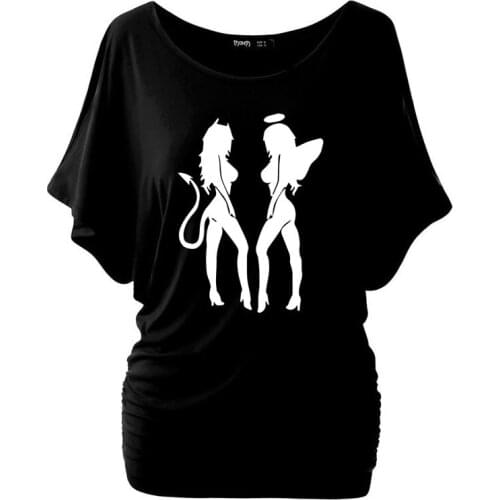 Sexy Angel Devil Girls Batwing Sleeve t shirt Women Gift Femmes Sweet Short Sleeve Cotton Plus size casual Tee Tops
