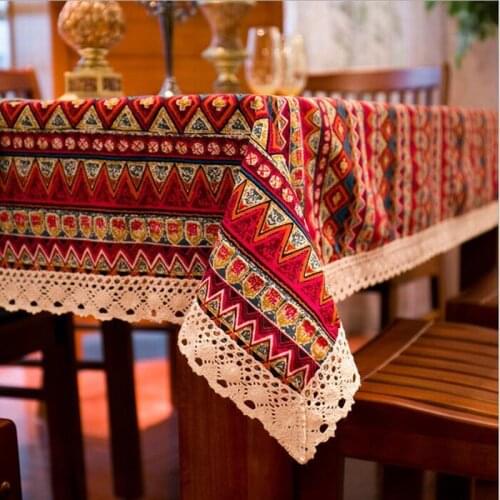CFen As Bohemian Quality Dining Tablecloth Color Soft Cotton Stripe Multi Sizes Lacy Home Kitchen Banquet Table Cover 1pc
