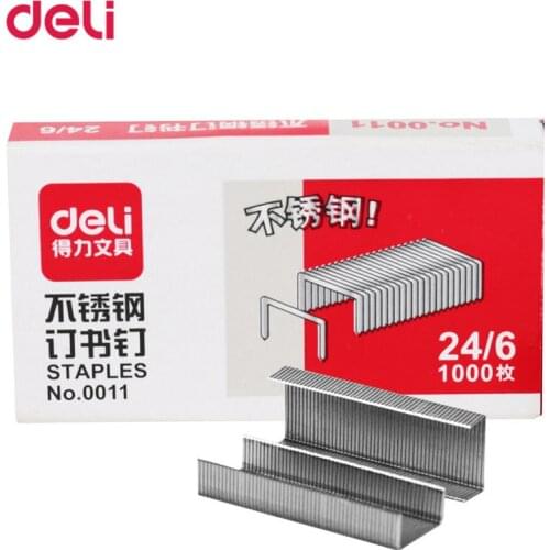 Deli 1000pc/pack Standard silver Point Staples Office Bending Supplies Size 24/6 Free Shipping School Metal Hot Sale Staples