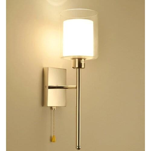 Modern Simple Bedroom Bedside Wall Lamp with Switch Double Glass Lampshade Fashion Restaurant Aisle Study Living Room Wall Light