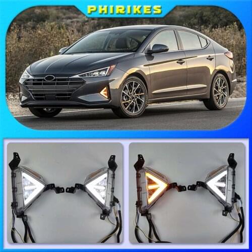 LED fog lamp for Hyundai Elantra 2019 2020 DRL Daytime Running Lights with Yellow Turn signal light drl