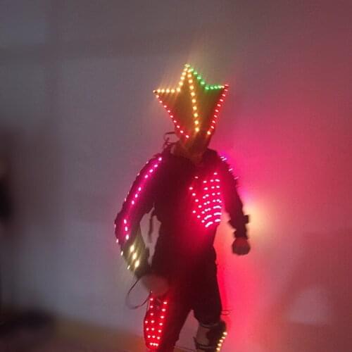 M18 LED robot men suit colorful luminous glowing wears dancing costumes model show dress clothe dj bar performance outfits mask