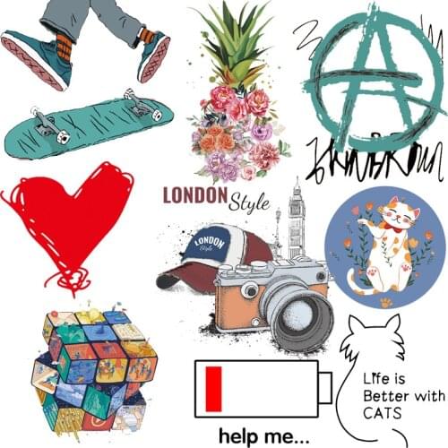 Cartoon Iron On Transfer For Clothing Cute Cat Thermal Transfer For Clothes Vinyl AppliquesThermo Sticker On Washable Clothes