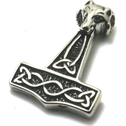 18g Men 316L Stainless Steel Punk Gothic Goats Head Thors Hammer Vintage Pendant