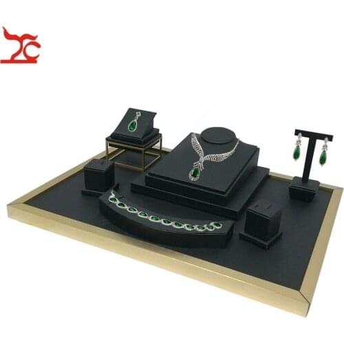 Stainless Steel Jewelry Window Counter Showcase Black Leatherette Necklace Ring Bracelet Pendant Earring Display Stand