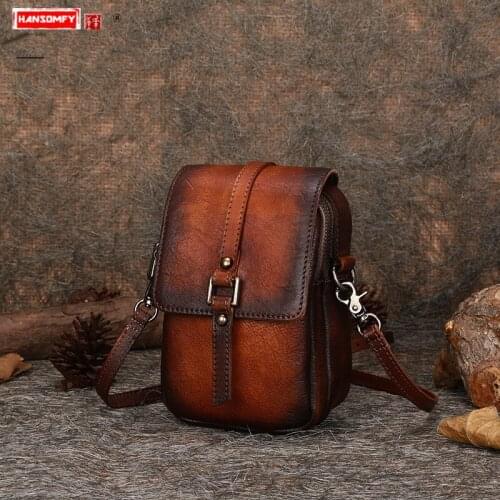 Handmade Leather Women Messenger Bag Niche Retro Female Mini Shoulder Bag Small Bags 2020 Mobile Phone Soft Leather Bag