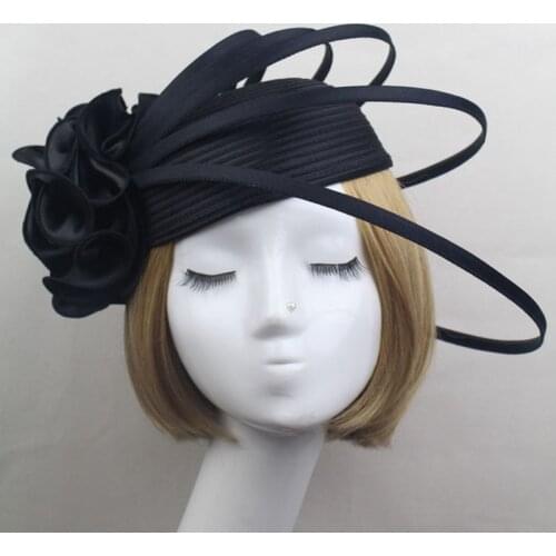 Ladies Black/Ivory/Purple Satin Flower Fascinator Hat Vintage Fashion Women wedding Party Elegant Fascinators Hair Accessories
