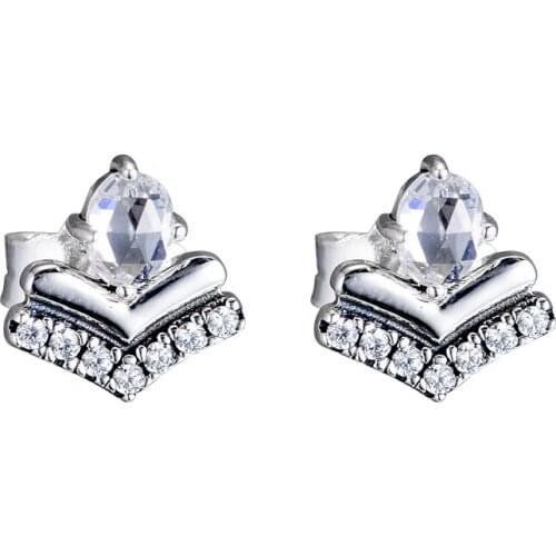 100% 925 Sterling Silver Clear CZ Classic Wishes Stud Earrings For Women Wedding Earring Fashion Jewelry Pendientes Brincos