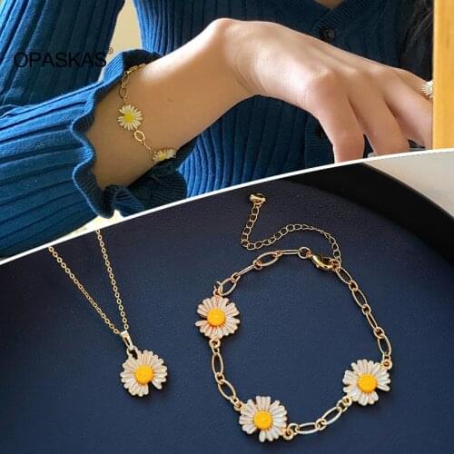 Daisy Flower Necklace Bracelet Cute Charm Jewelry Summer Beachside Holiday Jewelry for Women Girls PT