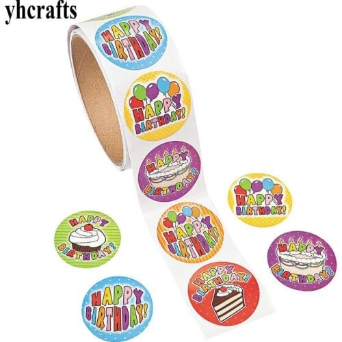 1 Roll(100PCS)/LOT Happy birthday party paper stickers Kids diy toys Kindergarten activity items Decorative items Scrapbook kit