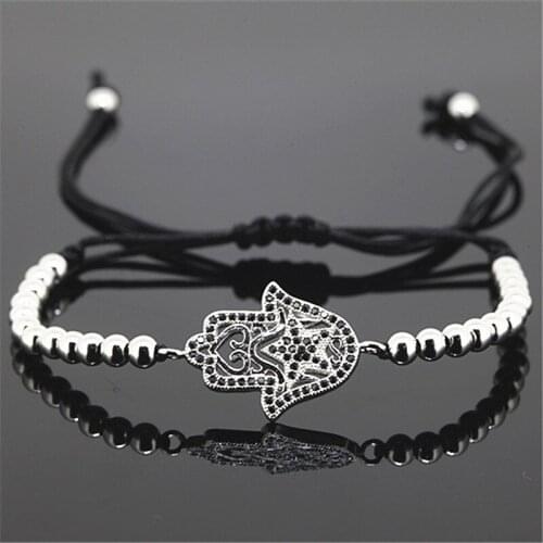 1pc Brand Anil Arjandas Women Bracelets Charm Hamsa Spacer&4mm Brass Beads Braiding Macrame Bracelet for Women A-0117