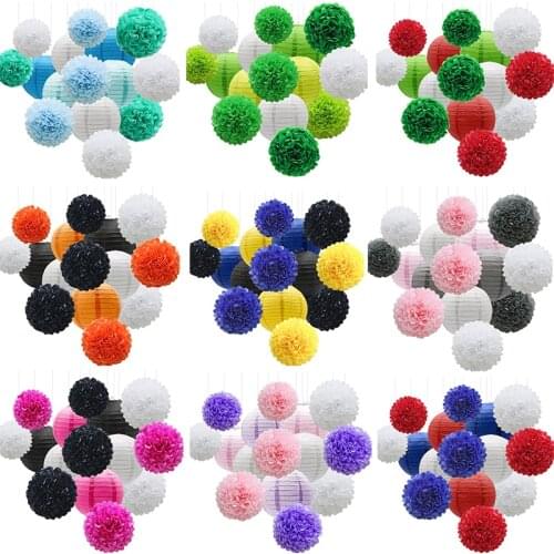 15pc Paper Flowers Balls and Paper Lanterns Hanging Party Decoration Set for Christmas Birthday Firetruck Baby Shower Graduation