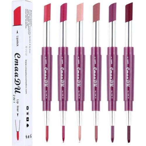 6 Colors 2 In 1 Lip Liner Pencil Lipstick Lip Beauty Makeup Waterproof Nude Color Cosmetics Sexy Red Lipliner Pen Matte Lip