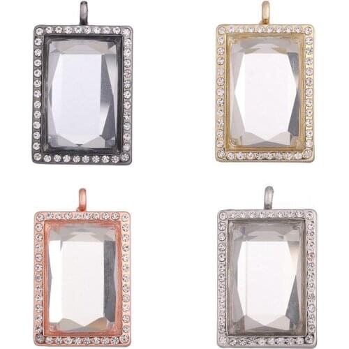 5Pcs/lot Rhinestone Rectangle Glass Locket Metal Beads Locket Floating Charms Making Openable Essential Oil Jewelry Supplies