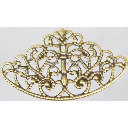 50pcs/lot 65*40mm Ancient Bronze Tone Flower Filigree Wraps Findings Metal Connectors Hair Jewelry Embellishments