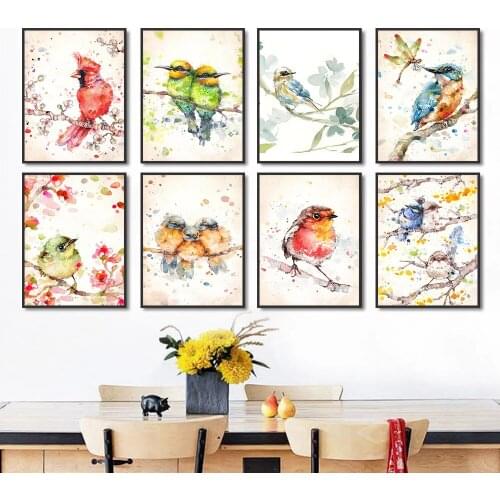 Watercolor Humming Sparrow Animal Decoration Mural Poster Canvas Painting and Living Room Wall Art Prints for Modern Home Decor