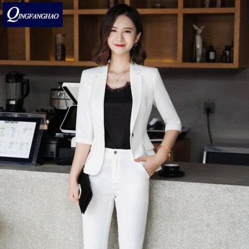 White thin small suit womens blazer summer mid-sleeve professional suit cover slimming Korean style