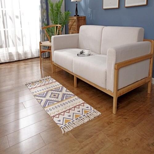 Bohemian Woven Carpet Tassel Cotton and Linen Floor Mat Bedroom Wall Tapestry Decorative Blanket Living Room Tea Table Area Rugs