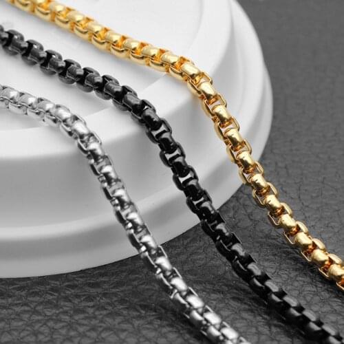Width 2.5mm 3mm 4mm Stainless Steel Necklace Gold Black Color Waterproof Boxes Chain Men Gift Jewelry Length 50cm 60cm