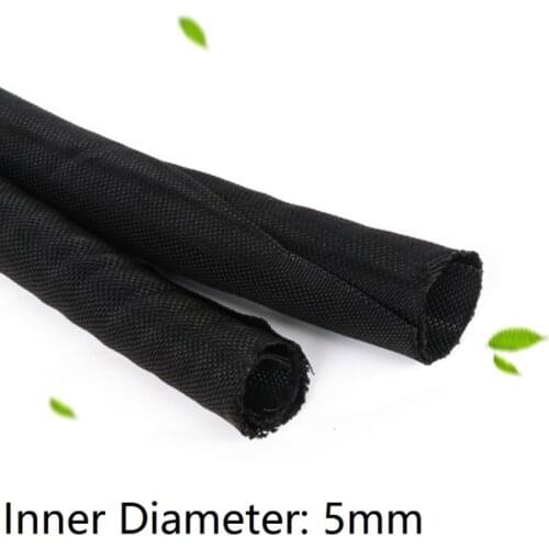 Black ID 5mm Expandable Braided Cable Sleeve PET Self Closing Insulated Flexible Pipe Hose Tube Split Wire Wrap Line Protect